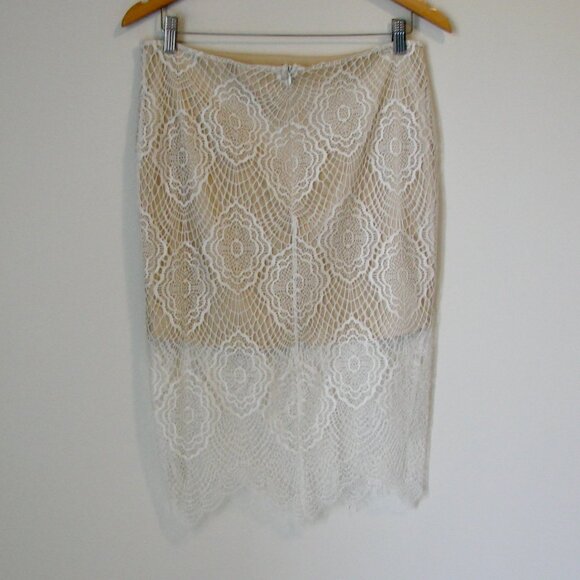 Blu Pepper Beige Ivory Lace Skirt Midi Fringe Boho Wedding Coastal Size Large - Picture 8 of 11